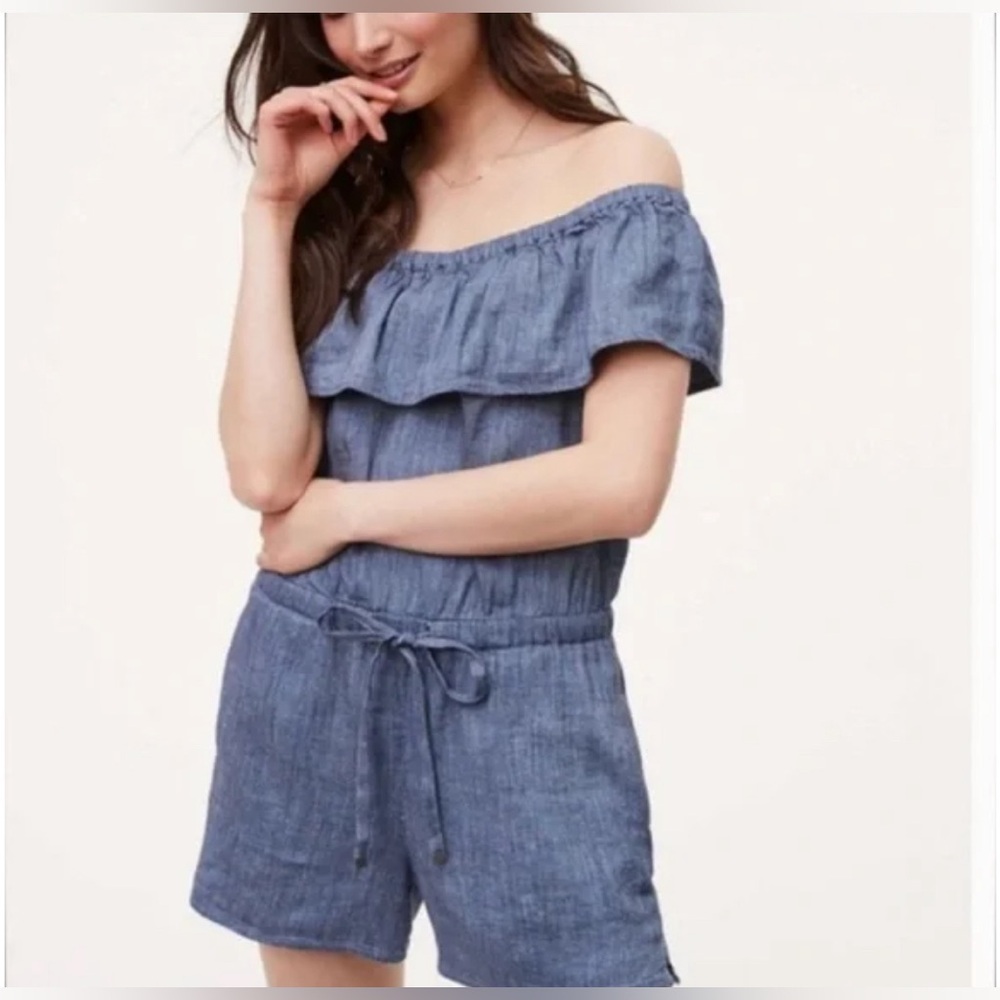 LOFT Chambray Off-the-Shoulder Romper